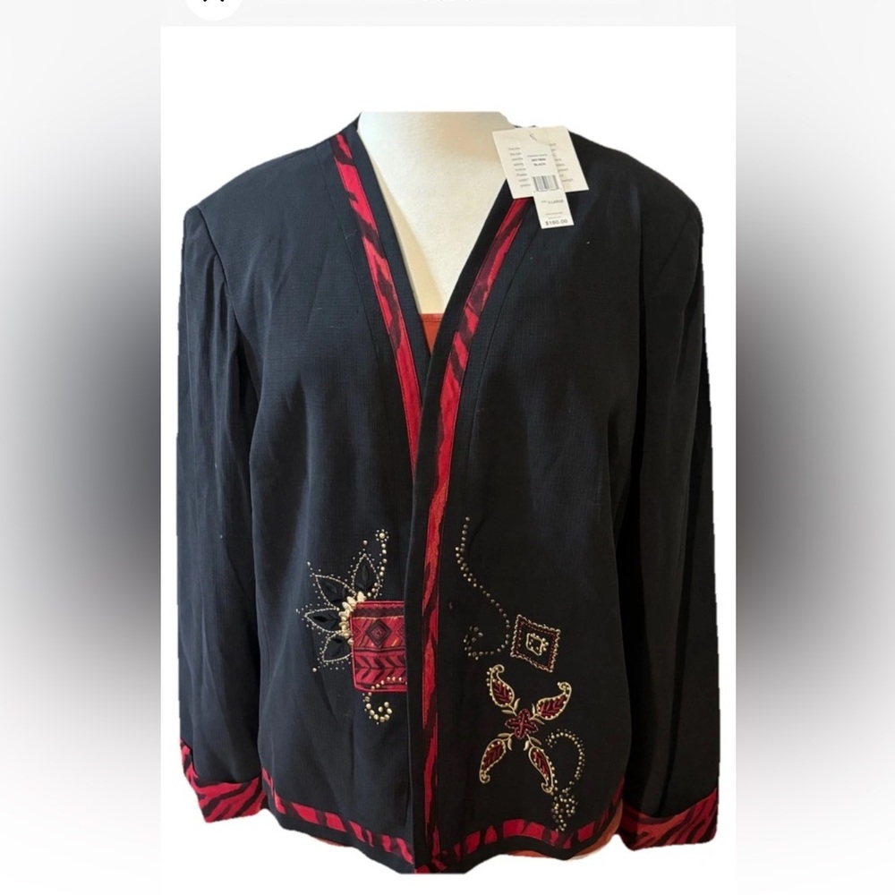City girl, black and red jacket with beaded flower design size extra large